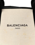 Cotton Canvas Satin Calfskin S Navy Cabas Natural Black