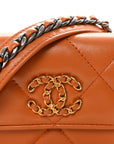 Lambskin Quilted CHNL 19 Flap Coin Purse With Chain Light Brown