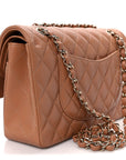 Lambskin Quilted Medium Double Flap Brown