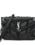 Lambskin Quilted Small Loulou Puffer Monogram Chain Satchel Black