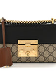 GG Supreme Monogram Calfskin Small Padlock Shoulder Bag Beige Black Cuir