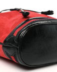 Suede Patent Web Small Ophidia Bucket Bag Hibiscus Red Black