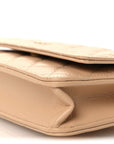 Caviar Quilted Wallet on Chain WOC Beige