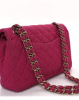 Tweed Quilted Medium Double Flap Fuchsia
