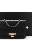 Lambskin Quilted Golden Class Wallet on Chain WOC Black