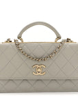 Lambskin Quilted Trendy CC Dual Handle Clutch With Chain Grey