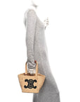 Raffia Calfskin Triomphe Cube Tote Natural Black