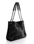 Crinkled Calfskin Matelasse Monogram Medium Niki Shopper Tote Black