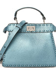Metallic Cuoio Roma Sellerissima Nappa Sintetica Tape Stitch Petite Peekaboo I SEE U Iconic Satchel Placca Argento