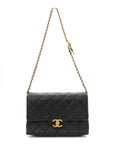 Calfskin Quilted Belt Chain Flap Black