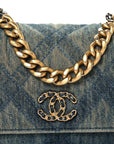 Denim Quilted CHNL 19 Wallet On Chain WOC Blue