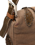 Wool Pony Hair Flower Applique Baguette Brown