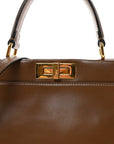Vitello Morgan Fabric Jacquard Pequin Medium Peekaboo Iconic Satchel Foresta Tobacco Black