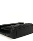 Sheepskin Matelasse Chevron Monogram Monochrome Medium College Bag Black