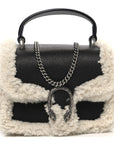 Sakai Be Green Calfskin Shearling Mini Dionysus Top Handle Bag Black