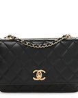 Lambskin Quilted Trendy CC Wallet On Chain WOC Black