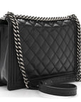 Calfskin Embossed Stitch Large Boy Flap Black