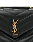 Calfskin Y Quilted Monogram Small Loulou Chain Satchel Black