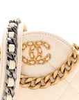 Lambskin Quilted CHNL 19 Round Clutch With Chain White