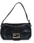 Satin Beaded Baguette Blue Brown