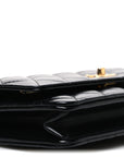 Shiny Calfskin Quilted Metal Top Handle Wallet On Chain WOC Black