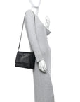 Crocodile Accordion Flap Shoulder Bag Black