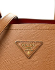 Saffiano Cuir Medium Double Bag Caramel Fuoco