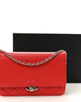 Grained Calfskin Quilted CC Box Wallet On Chain WOC Red