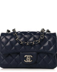 Lambskin Quilted Mini Rectangular Flap Dark Navy Blue