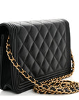 Lambskin Quilted Boy Wallet On Chain WOC Black
