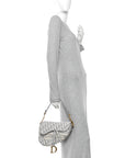 Oblique Embroidered Saddle Bag Gray