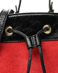 Suede Patent Web Small Ophidia Bucket Bag Hibiscus Red Black