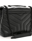 Calfskin Y Quilted Monogram Monochrome Small Loulou Chain Satchel Black