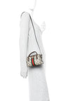 GG Supreme Monogram Textured Dollar Calfskin Web Super Mini Ophidia Top Handle Bowler Bag Beige Ebony New Acero