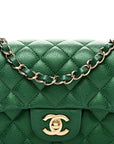 Metallic Caviar Quilted Mini Rectangular Flap Green