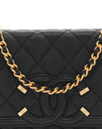 Caviar Quilted CC Filigree Wallet On Chain WOC Black