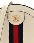 Textured Calfskin Web Mini Ophidia Round Shoulder Bag Mystic White