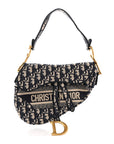 Oblique Embroidered Saddle Bag Blue