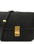 Snakeskin Medium Classic Box Flap Bag Black