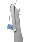 Printed Denim Quilted Mini Rectangular Flap Light Blue