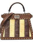 Cuoio Romano Raffia Woven Petite Peekaboo I SEE U Satchel Natural Gianduia