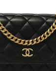 Lambskin Quilted CC Pearl Enamel Clutch on Chain WOC Black