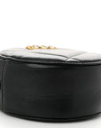 Shiny Goatskin Quilted CHNL 19 Round Clutch With Chain Black