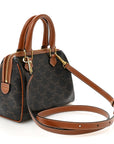 Triomphe Canvas Calfskin Small Boston Bag Tan