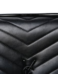 Calfskin Y Quilted Monogram Monochrome Large Loulou Chain Satchel Black