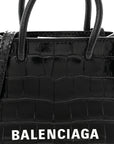 Calfskin Crocodile Embossed Logo Shopping Phone Holder Bag Black