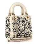 Smooth Calfskin Embroidered Beaded Floral Mini Lady D1OR White Multicolor
