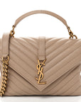 Sheepskin Matelasse Chevron Monogram Medium College Bag Dark Beige
