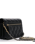 Lambskin Quilted Coco Clips Mini Wallet On Chain WOC Black