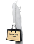 Raffia Linen Calfskin Rive Gauche Tote Naturale Black